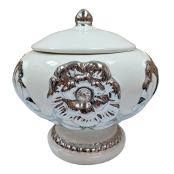 Sopera Porcelana Obatala 22 x 21 cm (Blanco con plateado) 8.5 in